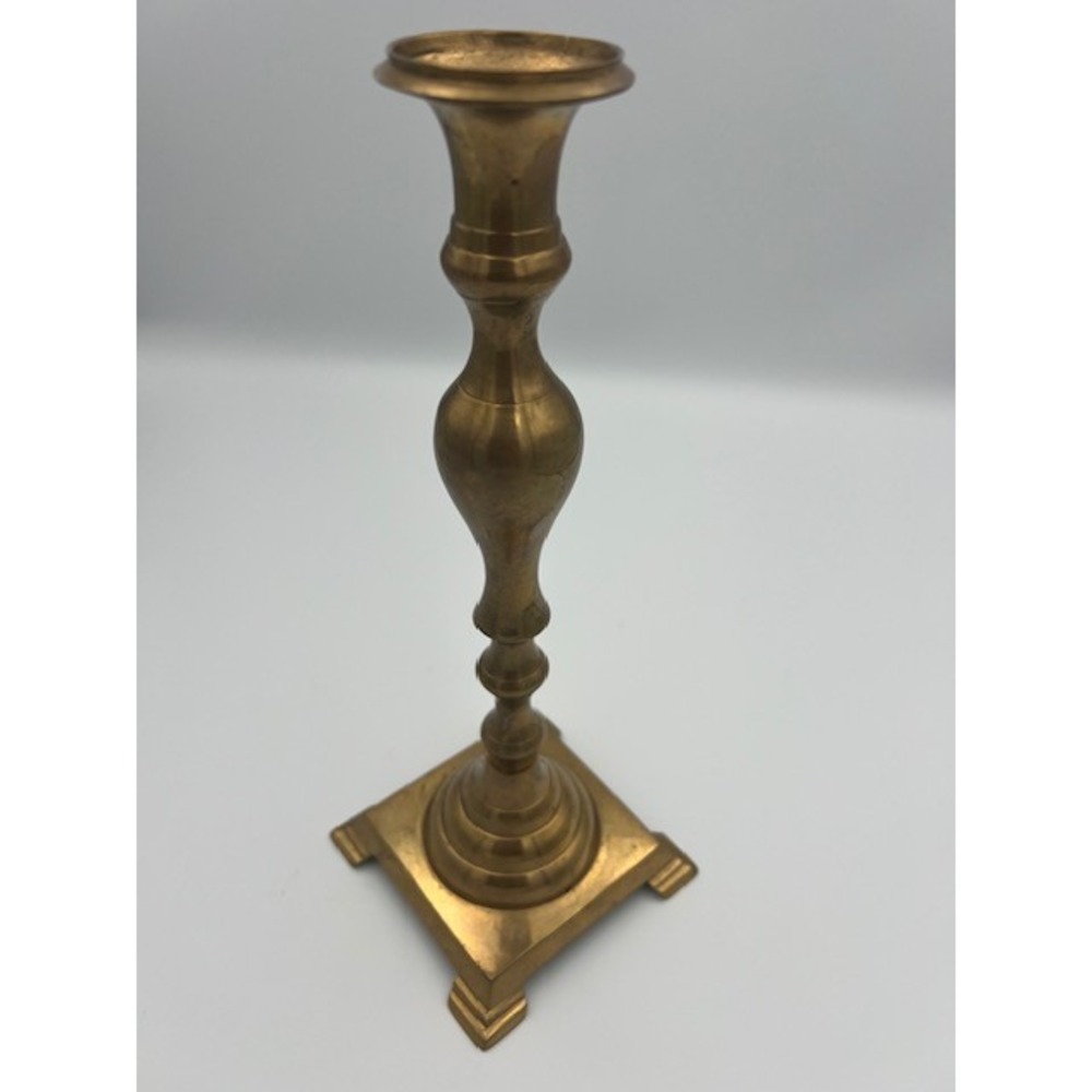 Commodore Solid Brass Candlestick Holder Square Footed Base India 10.5 Inch